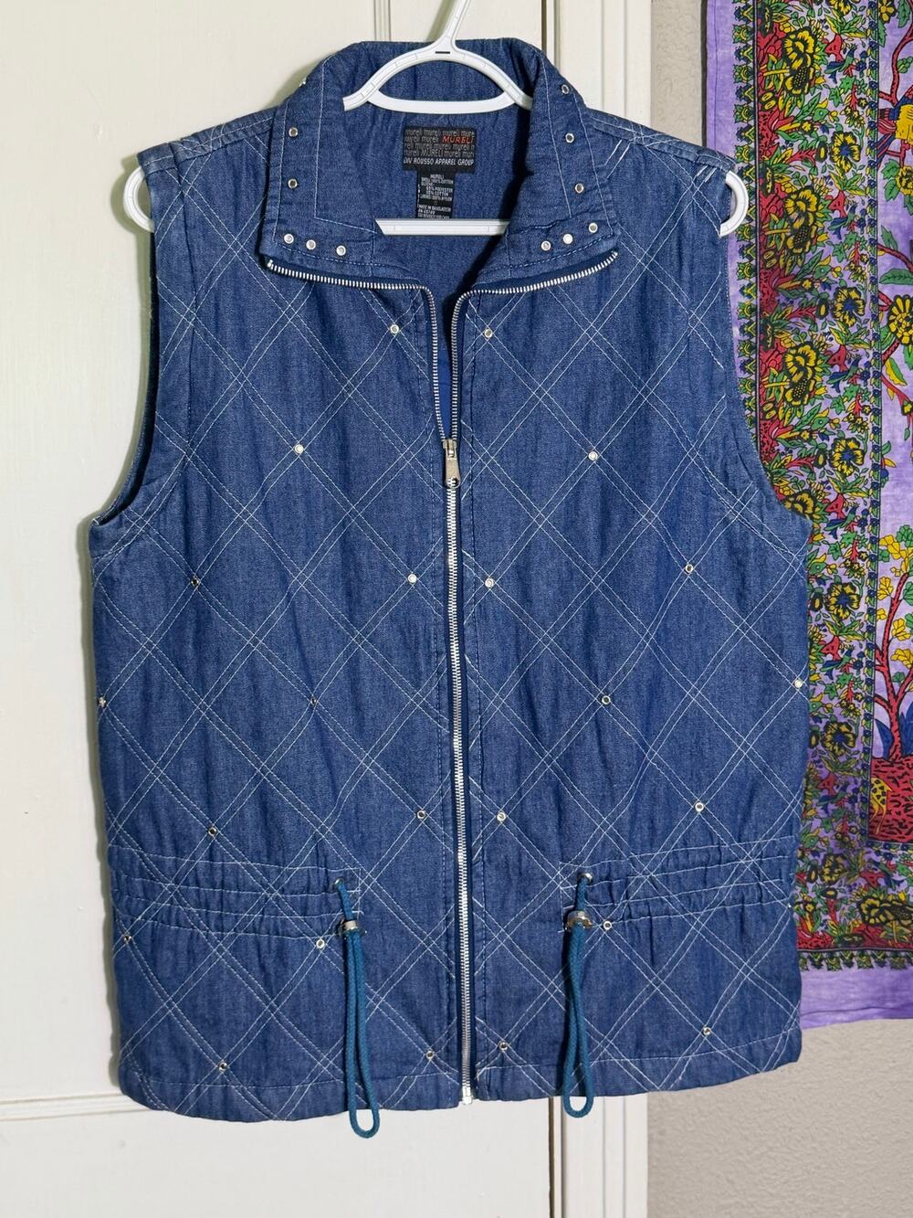 Mureli Quilted Denim Vest Women’s M Blue Zip Front Studded Utility Vest